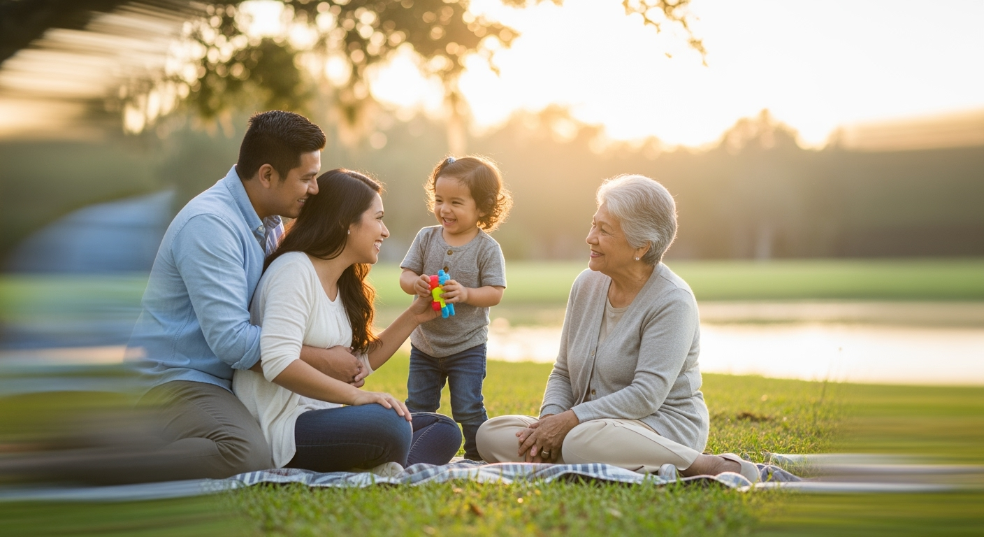 Familia revisando opciones de seguro de vida