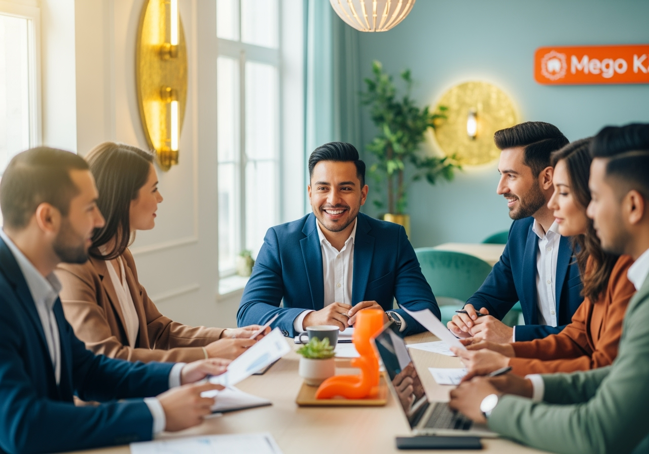Equipo de negocios hispano con seguros grupales